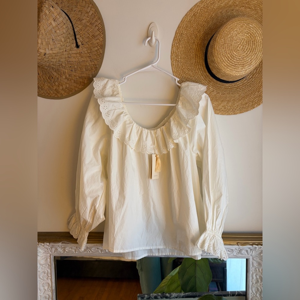 DÔEN Tess Top White Eyelet Lace Blouse Feminine Boho Chic medium